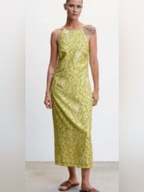 Mango Lime Paisley Halter Maxi Dress